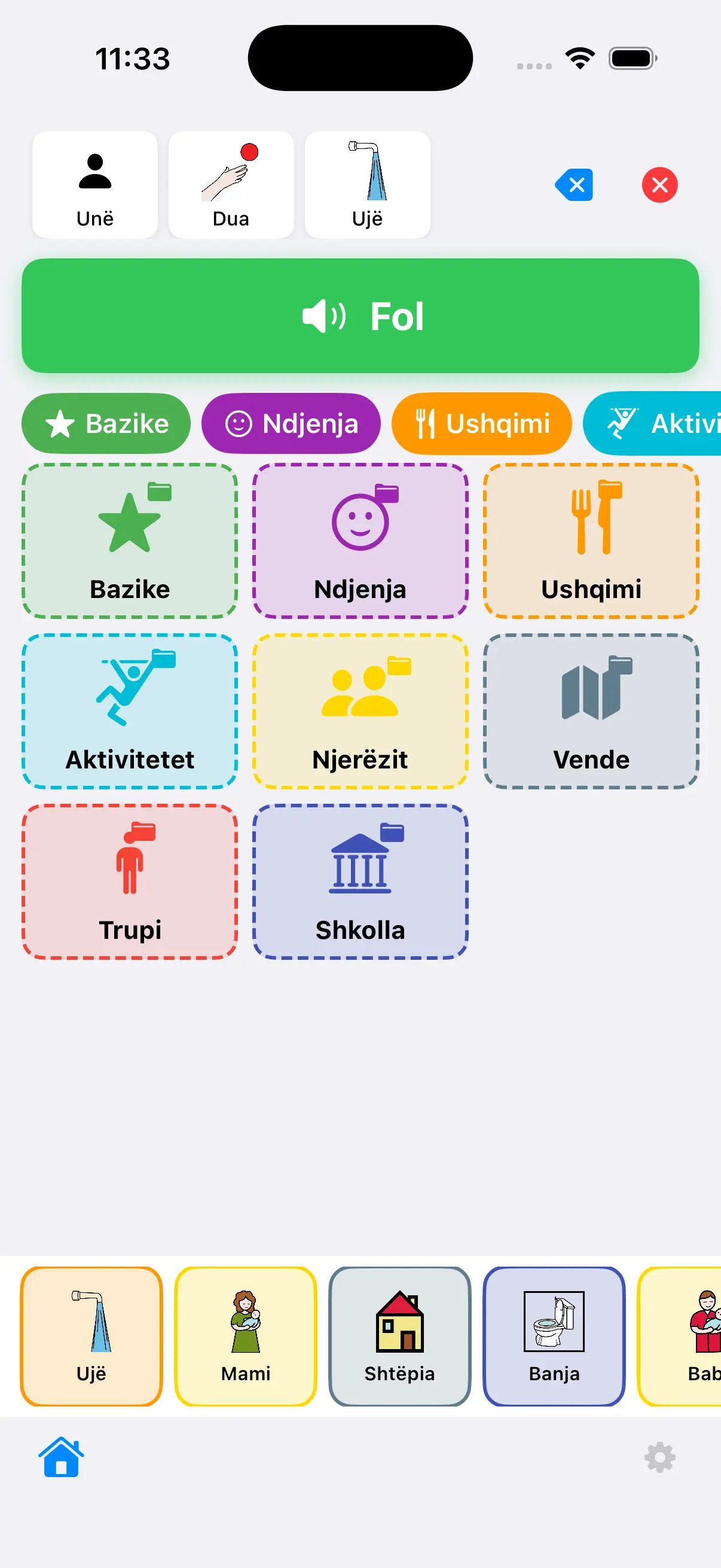 FolAACi main communication board with colorful symbol categories